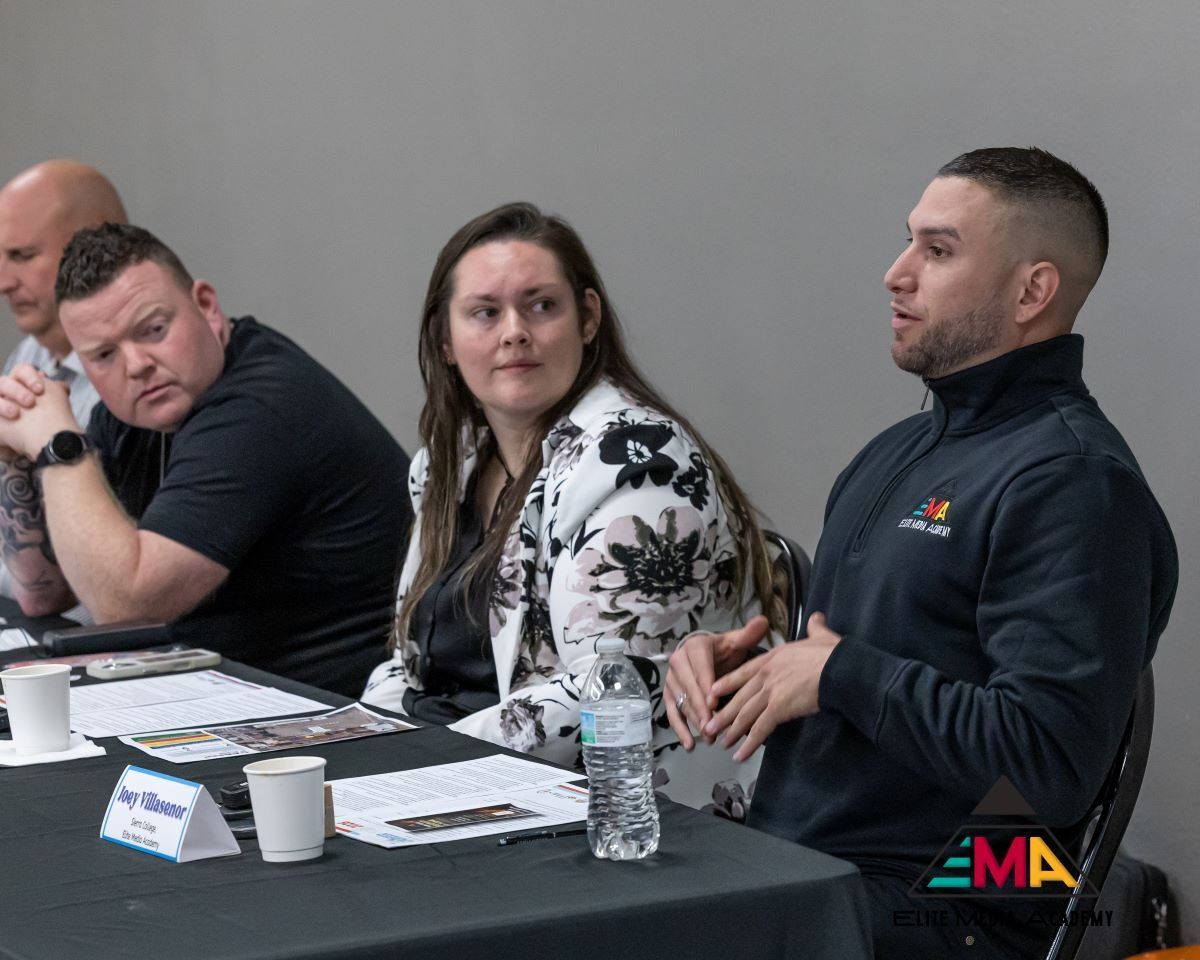 Joey Villasenor speaking on a panel for Elite Media Academy